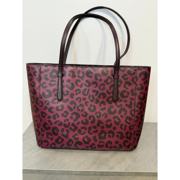 Kate Spade New York Leopard Print Margareta tote Bag burgundy shore Street - Picture 12 of 14